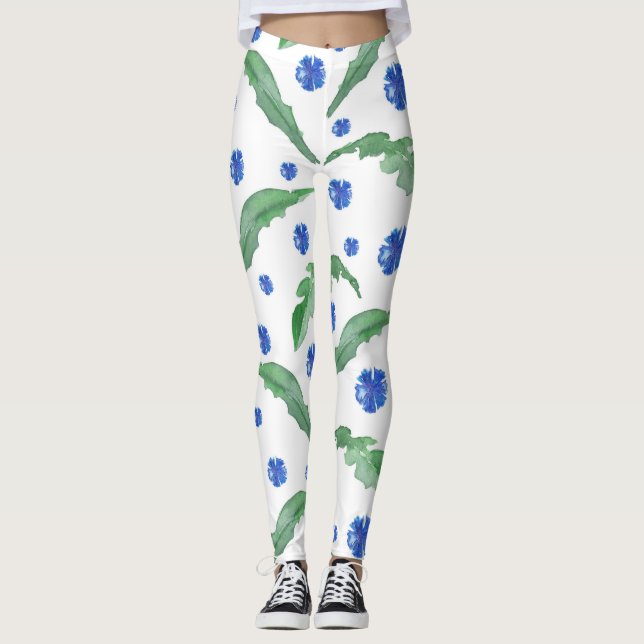 Blå kornblommor i akvarell leggings (Framsida)