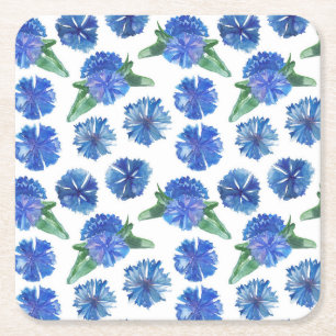 Blå kornblommor med vacker vattenfärg underlägg papper kvadrat