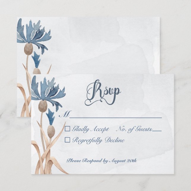 Blå kornblommor och vete Fält Blue Bröllop OSA Kort (Fram/baksida)