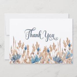 Blå kornblommor och vete Fält Bröllop Tack Kort