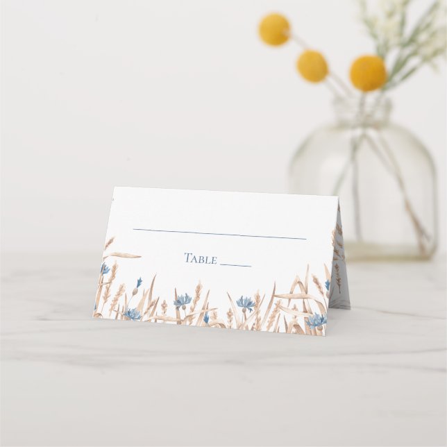 Blå Kornblommor Vete Bröllop Placeringskort (Framsida)