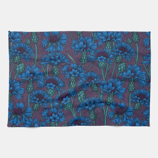 Blå kornblommor, vild blommor kökshandduk (Horisontell)