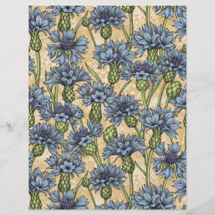 Blå kornblommor, vilda blommor på honungsgul bakgr