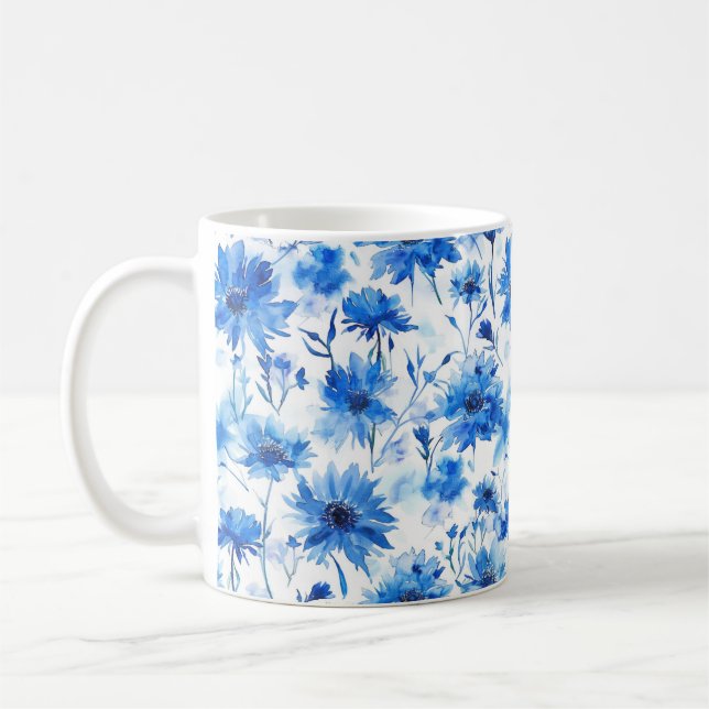 Blå Kornblomsblommig Mönster i Hela Designen Kaffemugg (Vänster)