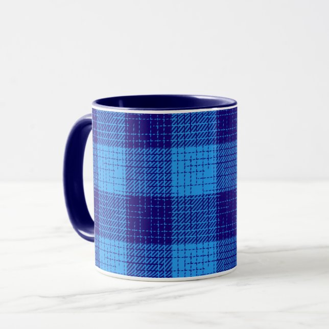 Blå korsstreck fet rutig design  mugg (Framsida vänster)