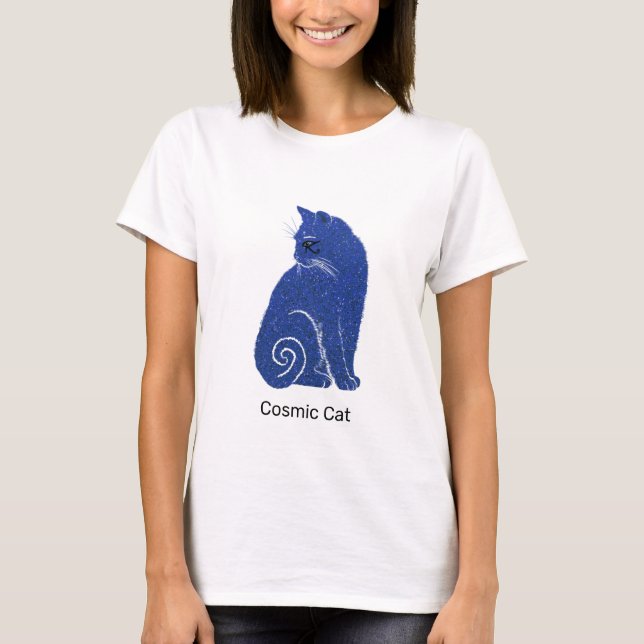 Blå Kosmisk Katt T Shirt (Framsida)