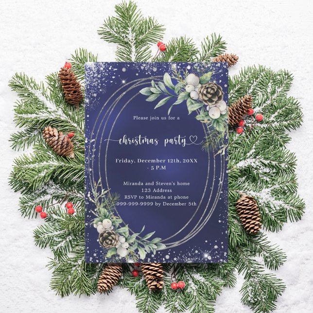 Blå kotte tallgrönska glitter julfest inbjudningar (Skapare uppladdad)