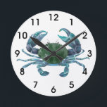 Blå krabba Clock Crustacean Rund Klocka<br><div class="desc">Den här designen kan vara personlig om du väljer Redigera design. Du kan också överföra till andra objekt. Kontakta mig på colorflowcreations@gmail.com eller använda alternativet chatta överst på sidan om du vill ha den här designen på en annan produkt eller behöver hjälp med den här designen. Se mer av mina...</div>