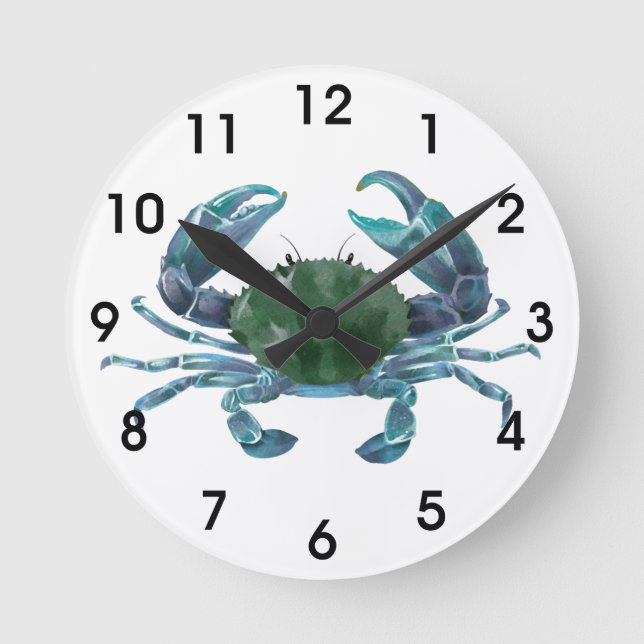 Blå krabba Clock Crustacean Rund Klocka (Framsida)
