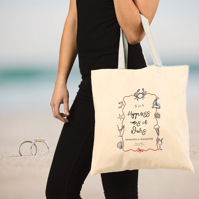 Blå Krabba Klotter Destination Bröllop Välkommen Tygkasse (Coastal Maine Beach Blue Crab Doodles Destination Wedding Guest Welcome Tote Bag)