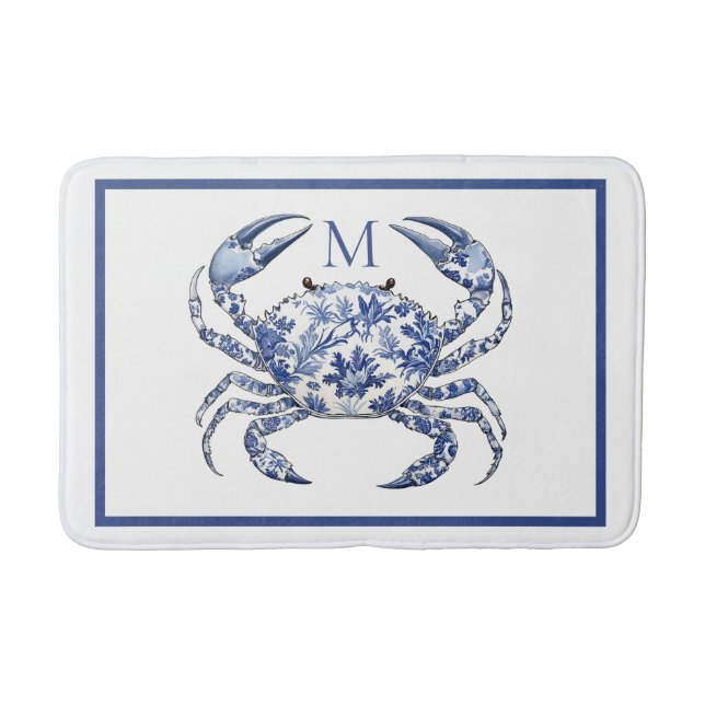 Blå Krabba Kustnära Nautilus Monogram Badrumsmatta (Framsidan)