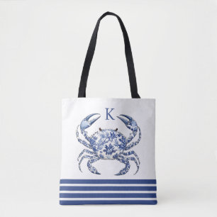 Blå Krabba Kustnära Nautilus Monogram Kasse Tygkasse