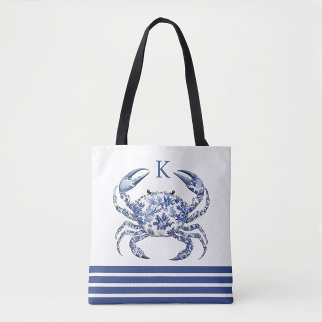 Blå Krabba Kustnära Nautilus Monogram Kasse Tygkasse (Framsida)