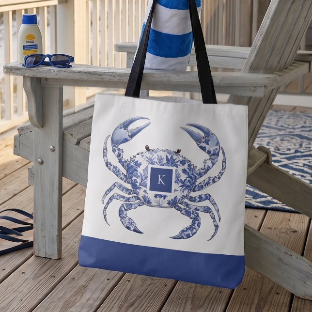 Blå Krabba Kustnära Nautilus Monogram Vikbar Väska (Skapare uppladdad)