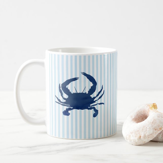 Blå Krabba Marinmålning Blå Randig Konstmugg Kaffemugg (Med munk)