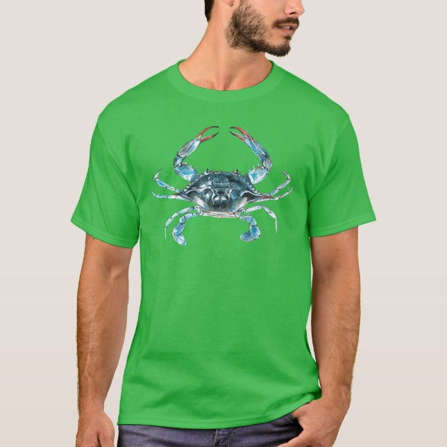 Blå Krabba Porträtt rolig T Shirt (Framsida)