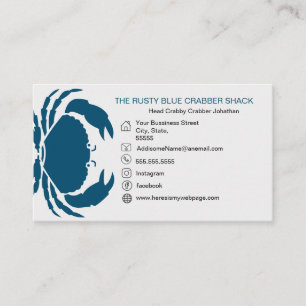 Blå krabba Seafood Black White Simple Nautical Visitkort