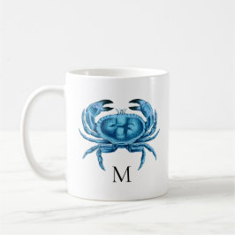 Blå krabba, sjögräs, monogram kaffemugg