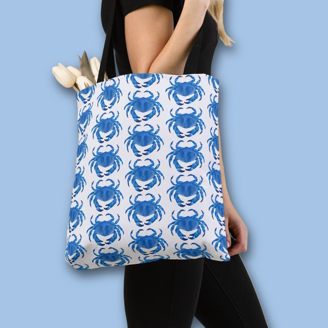 Blå Krabba Strand Havsmönster Tygkasse (Blue crab all over print tote bag)