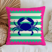 Blå Krabbdesign på Gröna Ränder Fuchsia Rosa 