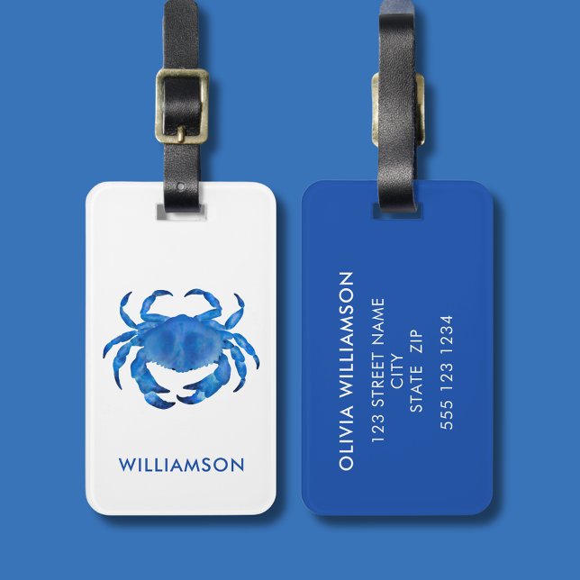 Blå krabbkräftdjur bagagebricka (Blue crab crustacean personalized luggage tag)