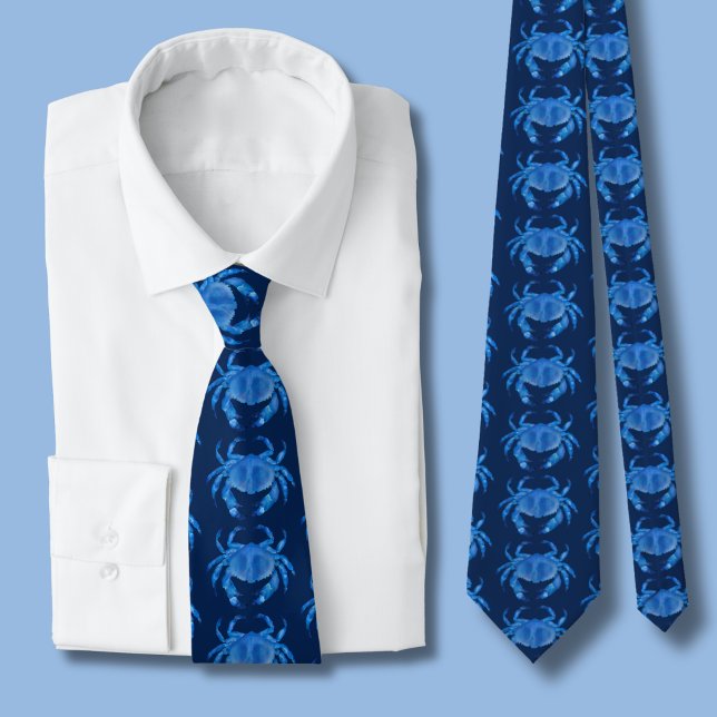 Blå Krabbmönster Slips (navy blue crab tie)