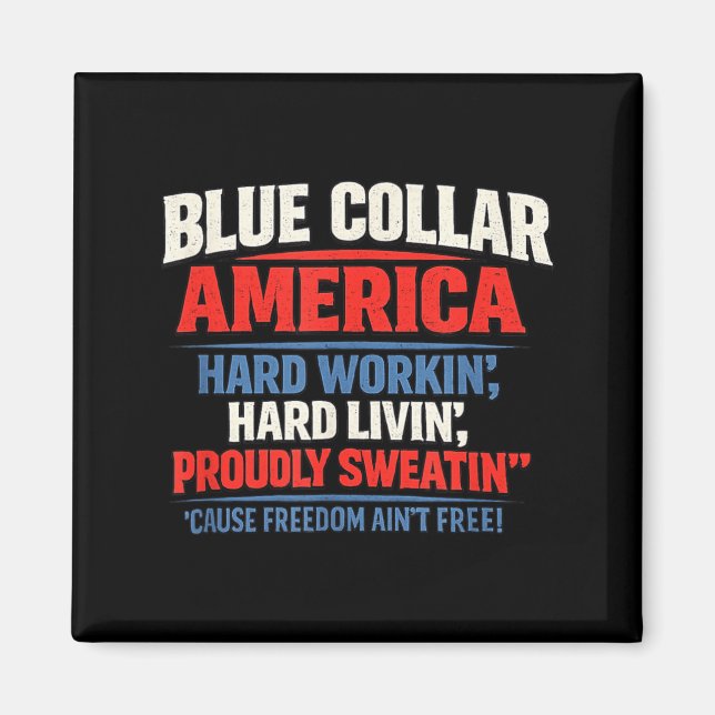 Blå Krage Amerika Flygande Bisonrel Patriotisk 4:e Magnet (Framsidan)