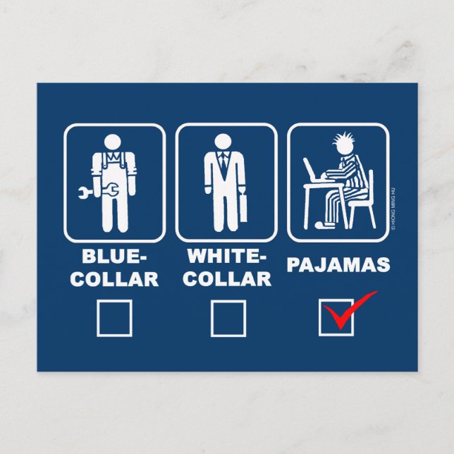 Blå krage, vit krage eller pyjamas vykort (Framsida)