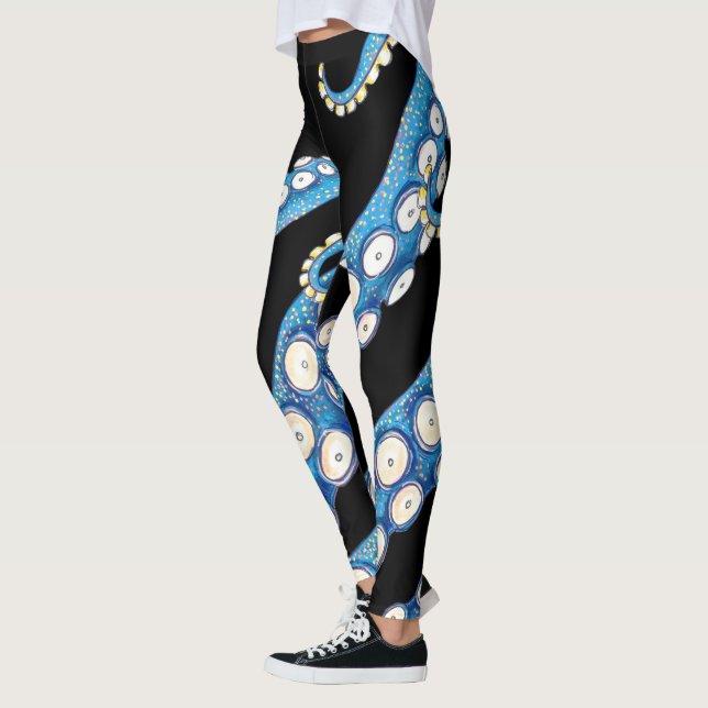 Blå kraken Octopus Tentacles Art Leggings (Vänster)