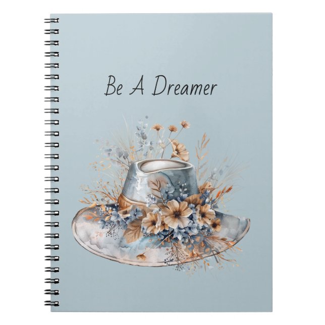 Blå Kräm Blommig Hatt Drömmare Anteckningsbok (Framsidan)