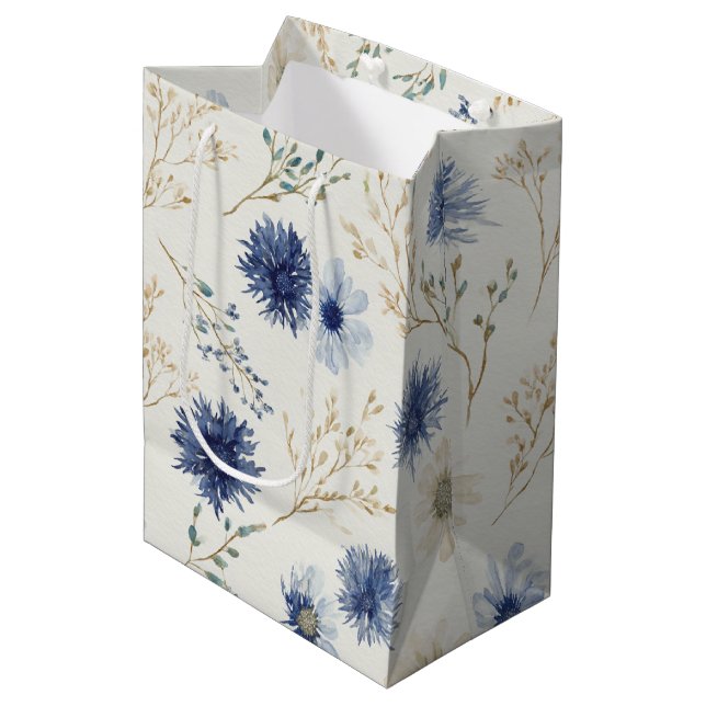 Blå Kräm Blommor Bröllopsdusch (Framsidan Vinklad)