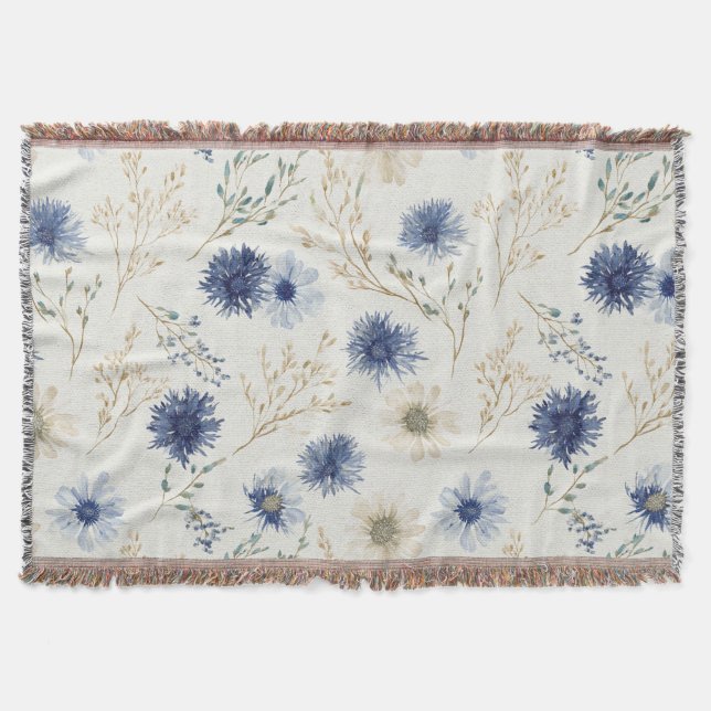 Blå Kräm Blommor Filt (Framsidan)