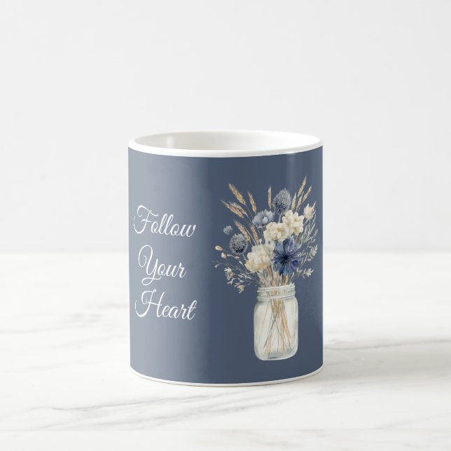 Blå Kräm Blommor Kruka Kaffemugg (Center)