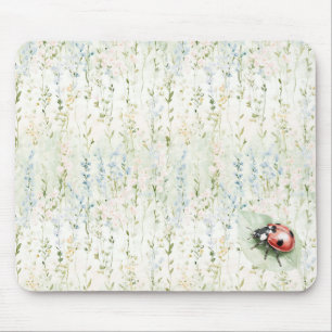 Blå Kräm Blommor Nyckelpiga Musmatta