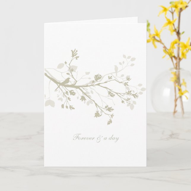 Blå Kräm Fågel Grenar Blommig Bröllop Kort (Gul blomma)