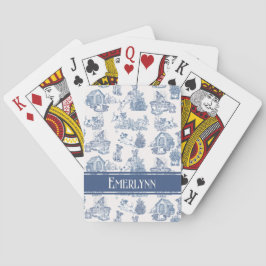 Blå kräm Fransk Toile Hund Monogram Design Casinokort