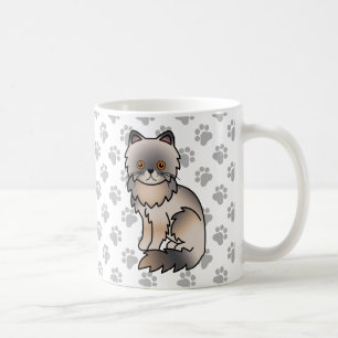 Blå Kräm Perser Söt Tecknad Katt Illustration Kaffemugg