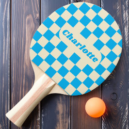 Blå & Kräm Rutig med Namn Pingisracket