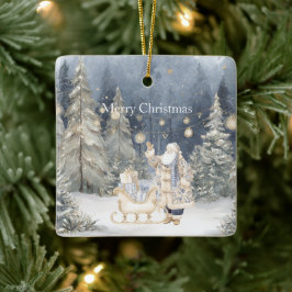 Blå Kräm Tomte Snö Julgranar Julgransprydnad Keramik