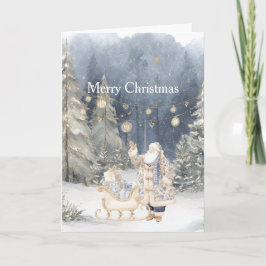 Blå Kräm Tomte Snö Julgranar Kort