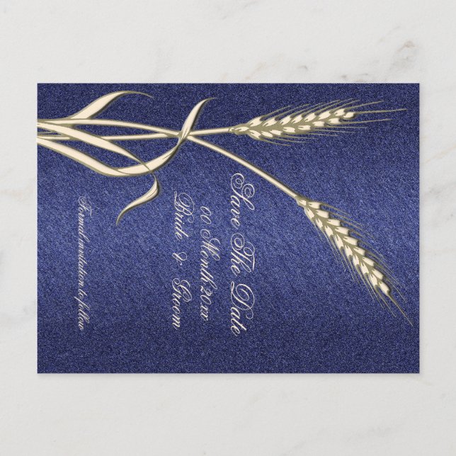 Blå kräm vete land "spara datumet" meddelande vykort (Framsida)