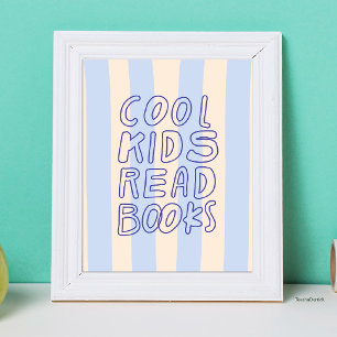 Blå krämrandig Cool Kids Read Books Barnkammare Poster