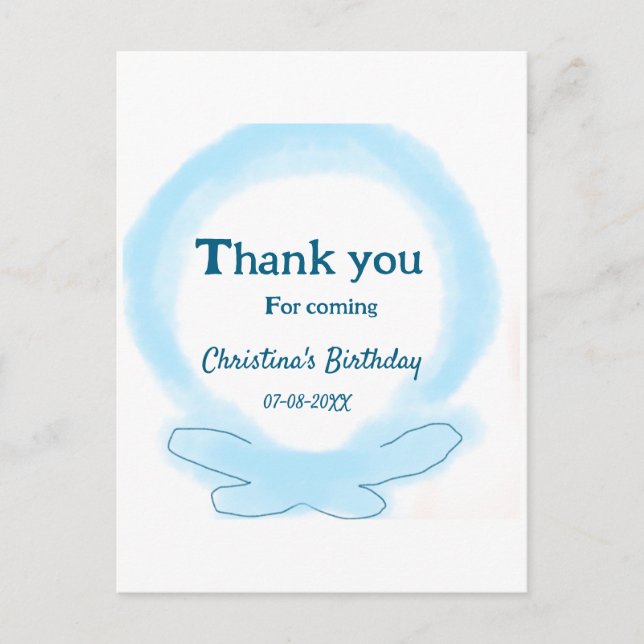 Blå krans blomster vattenfärg tack för att du kom vykort (Framsida)