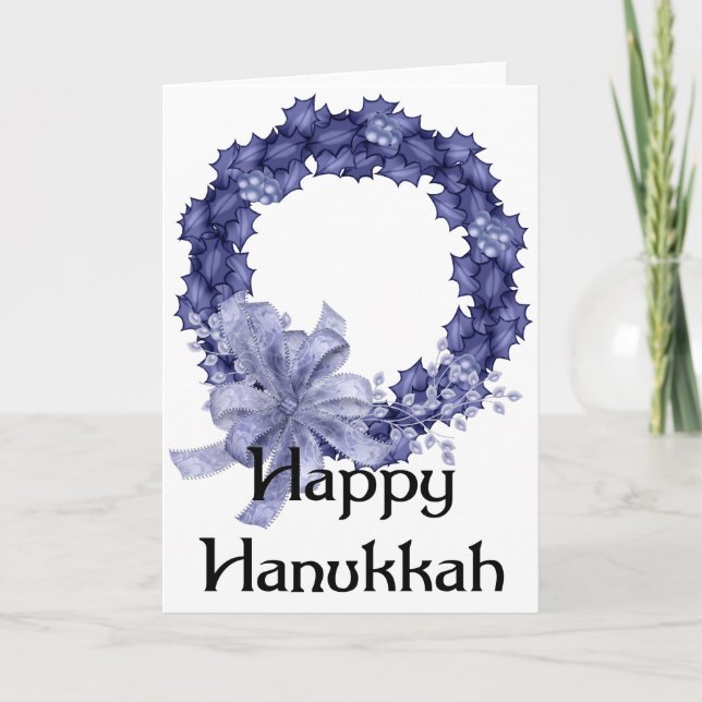 Blå krans Glad Hanukkah välkomstkort 1 Helgkort (Framsida)