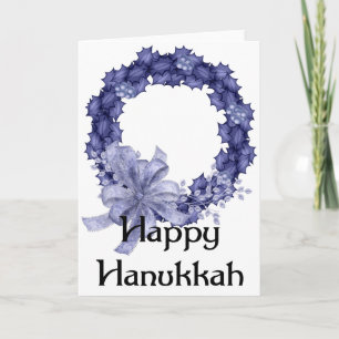 Blå krans Glad Hanukkah välkomstkort 1 Helgkort