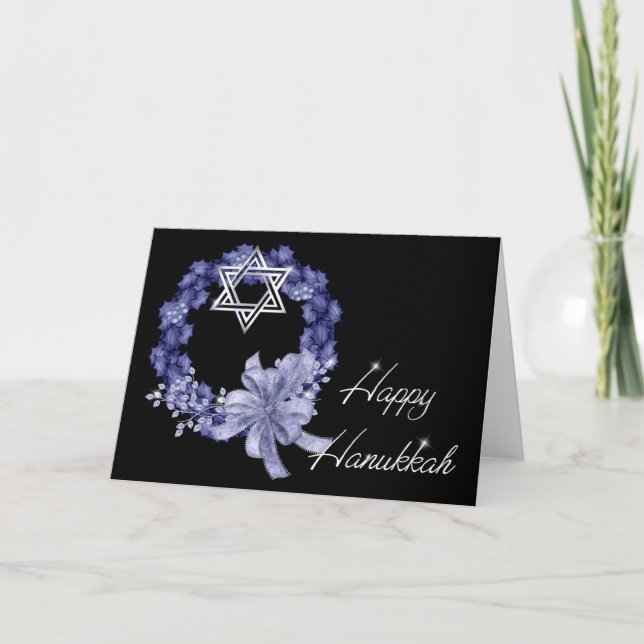 Blå krans Glad Hanukkah Välkomstkort Helgkort (Framsida)