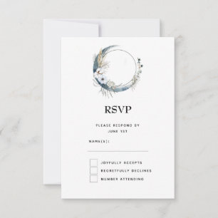 Blå krescent Måne med vita blommor Bröllop OSA Kort