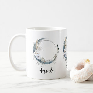 Blå krescent Måne med vita blommor Kaffemugg