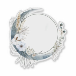 Blå krescent Måne med vita blommor Klistermärken