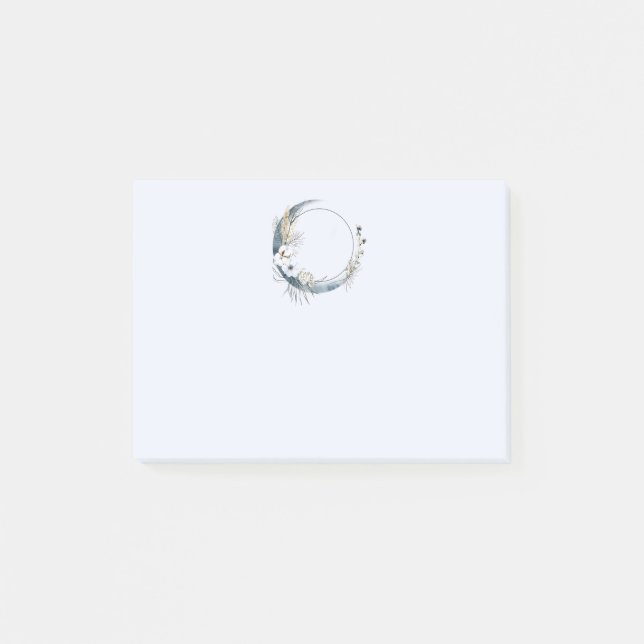 Blå krescent Måne med vita blommor Post-it Block (Framsida)